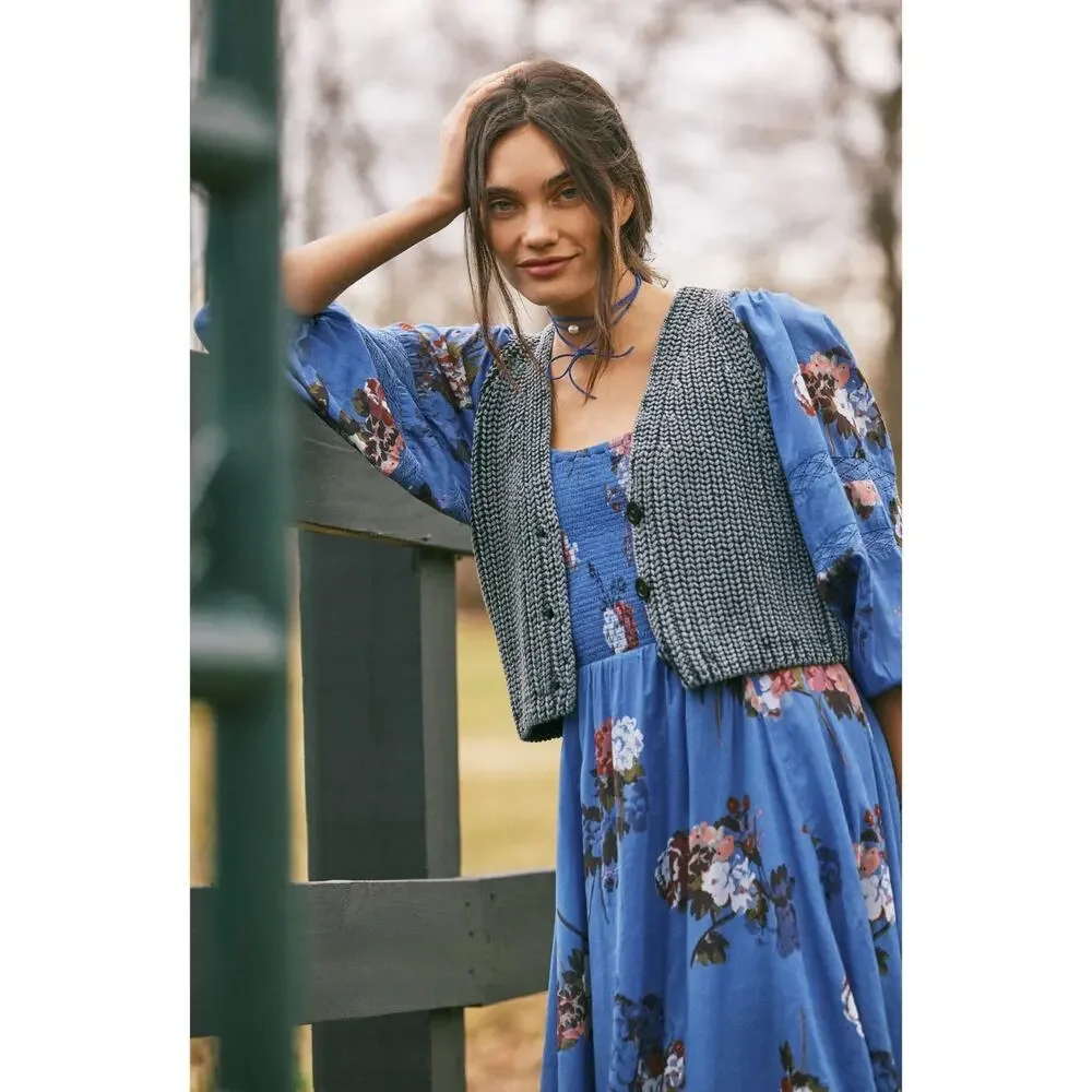 Free People Bohemian Witchy Fairy Morning Glory Maxi Dress Bluebell Size XL